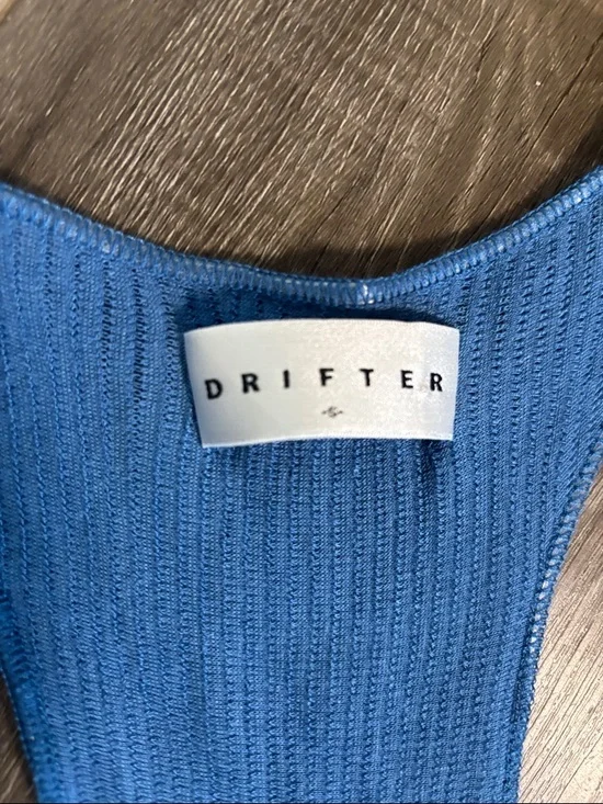 DRIFTER Blue Ribbed Modal Soft Knit Racerback Long Tank Top - Picture 5 of 11